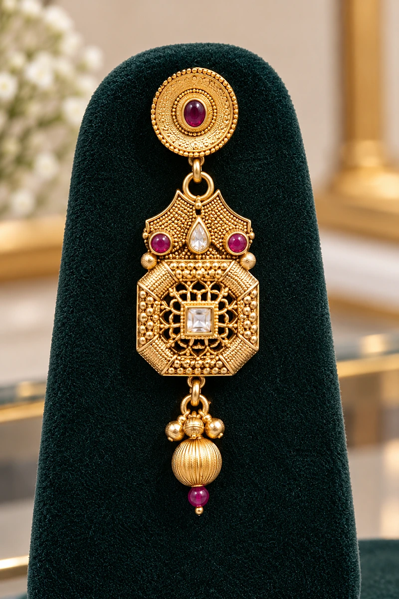 Heritage Pearl Kundan Necklace Set - Image 3