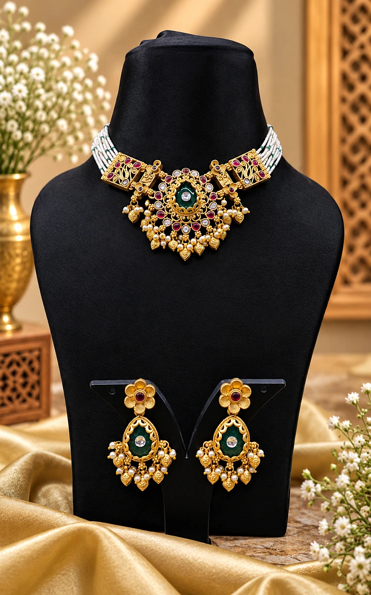 Heritage Pearl Kundan Necklace Set