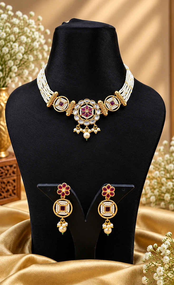 Heritage Pearl Kundan Necklace Set