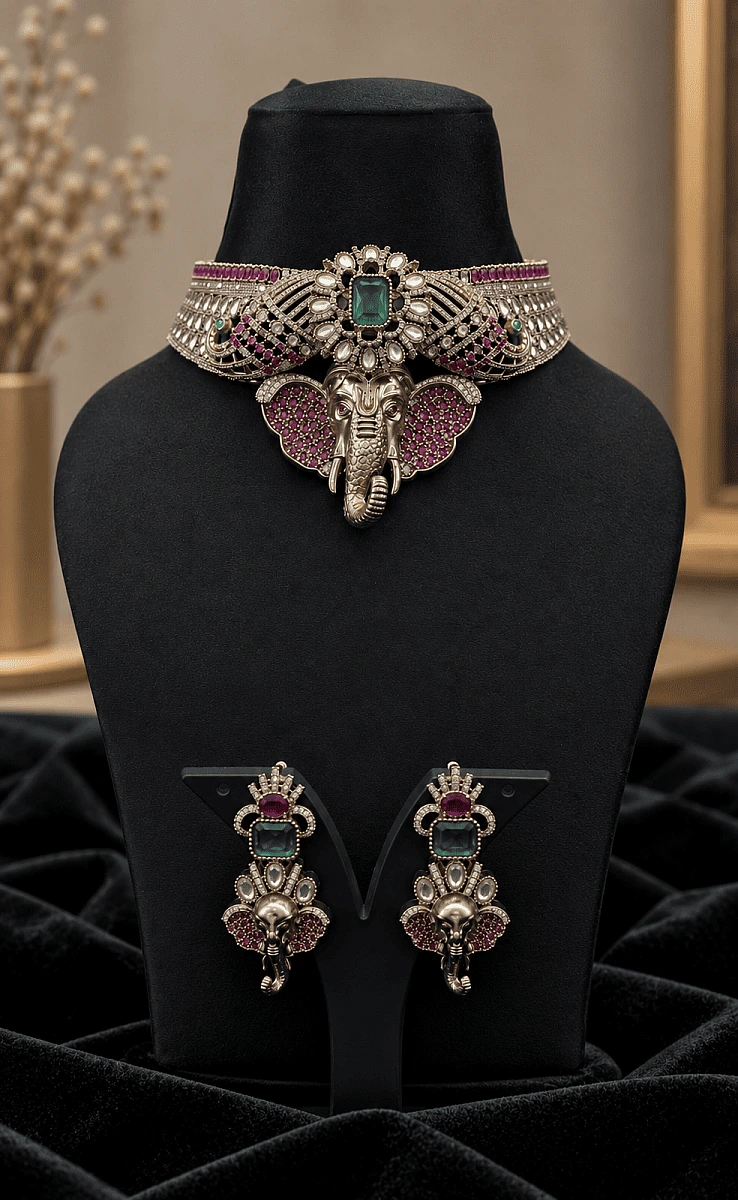 Gajraj Antique Moissanite Necklace Set