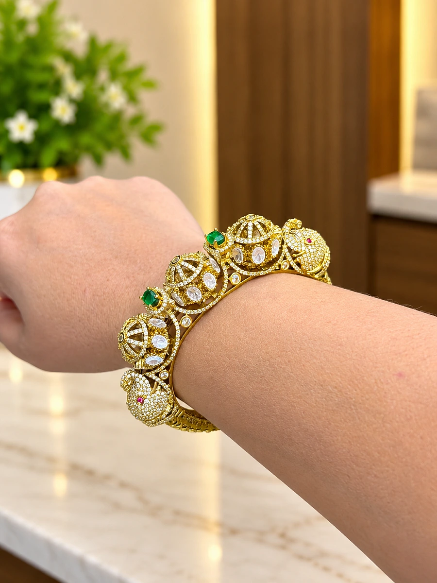 Elephant Design Mossanite Bracelet – Premium Brass Kada