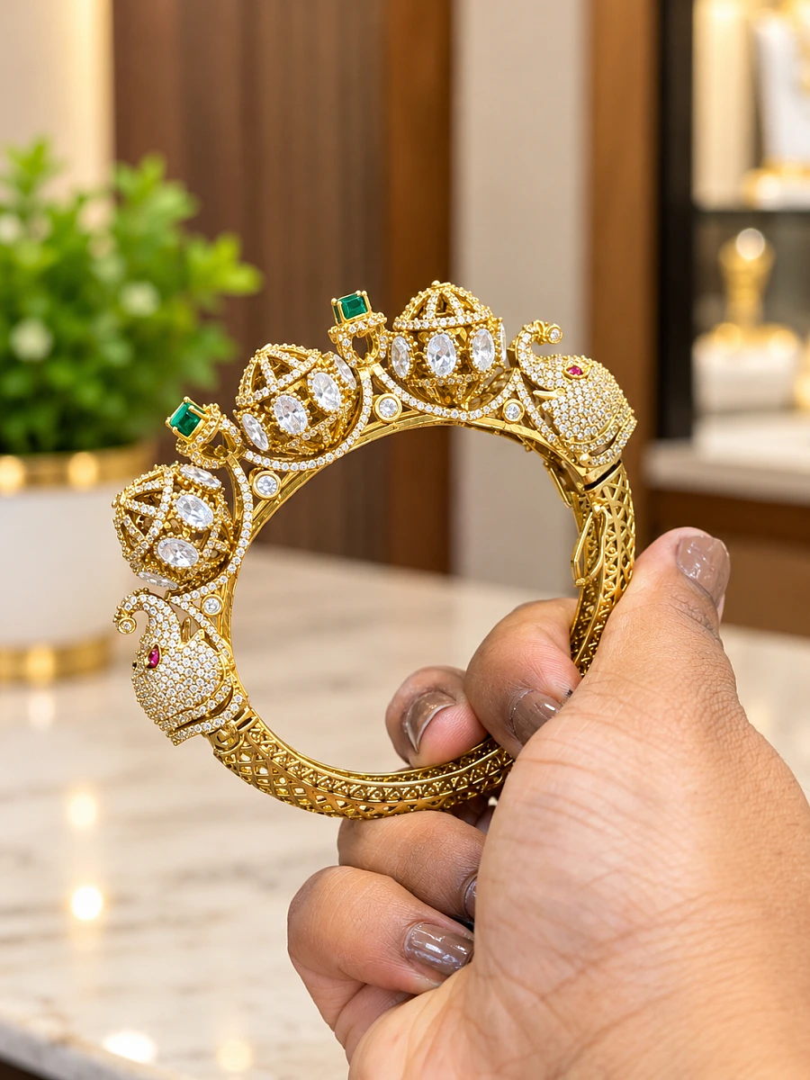 Elephant Design Mossanite Bracelet – Premium Brass Kada - Image 2