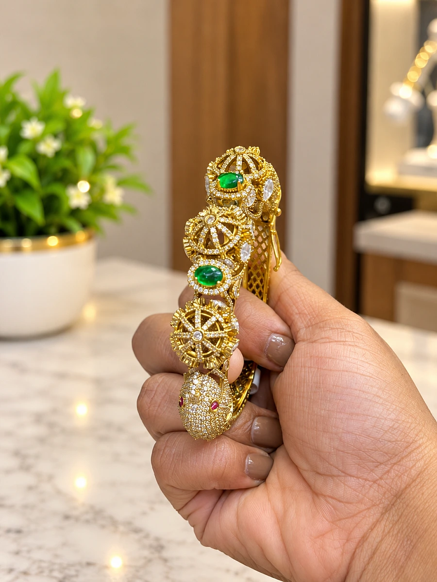 Elephant Design Mossanite Bracelet – Premium Brass Kada - Image 3