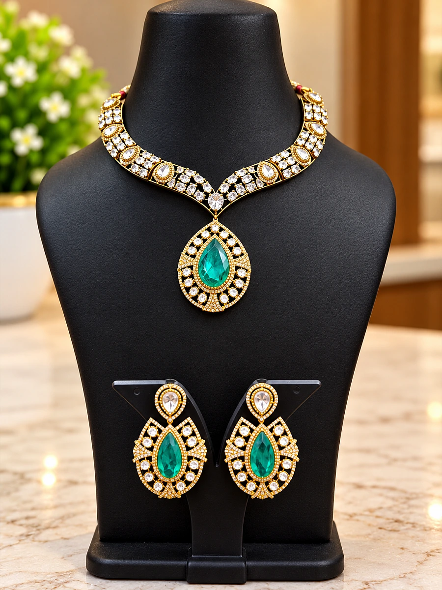 Premium Mossanite Necklace Set with Earrings – High-Finish Premium Plating