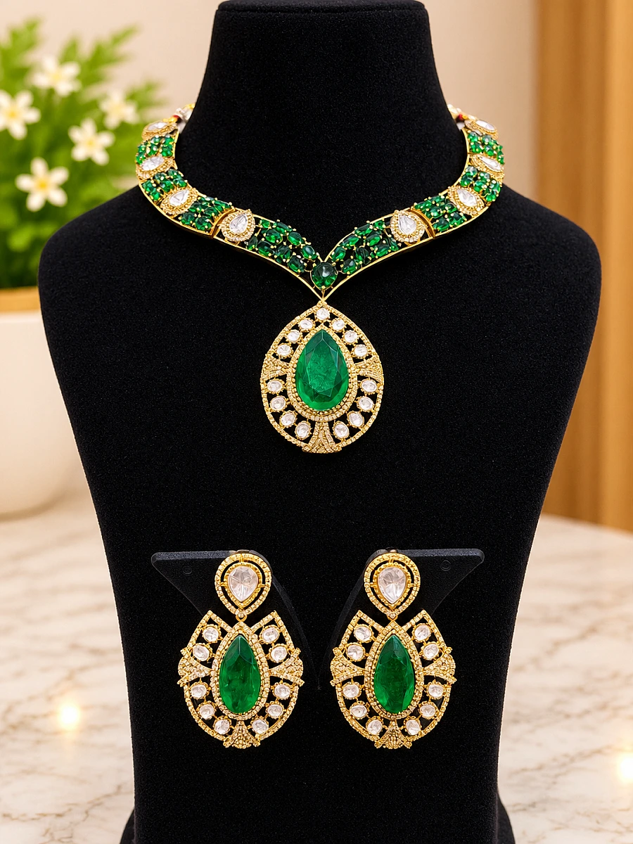Premium Mossanite Necklace Set with Earrings – High-Finish Premium Plating - Image 3