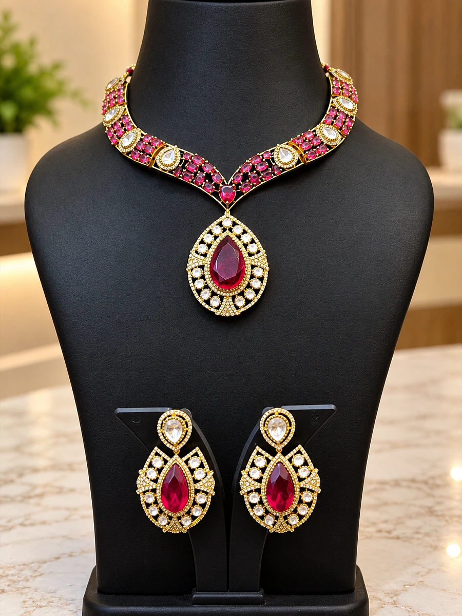 Premium Mossanite Necklace Set with Earrings – High-Finish Premium Plating - Image 5