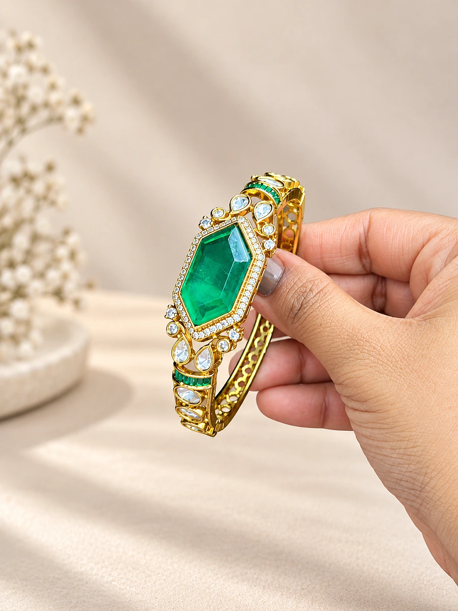 Mossainite Kundan Bracelet with Doublet Stone