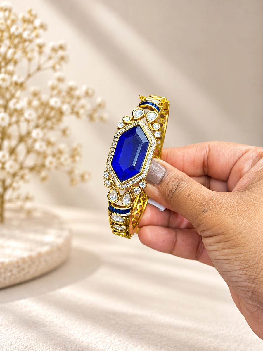Mossainite Kundan Bracelet with Doublet Stone - Image 3