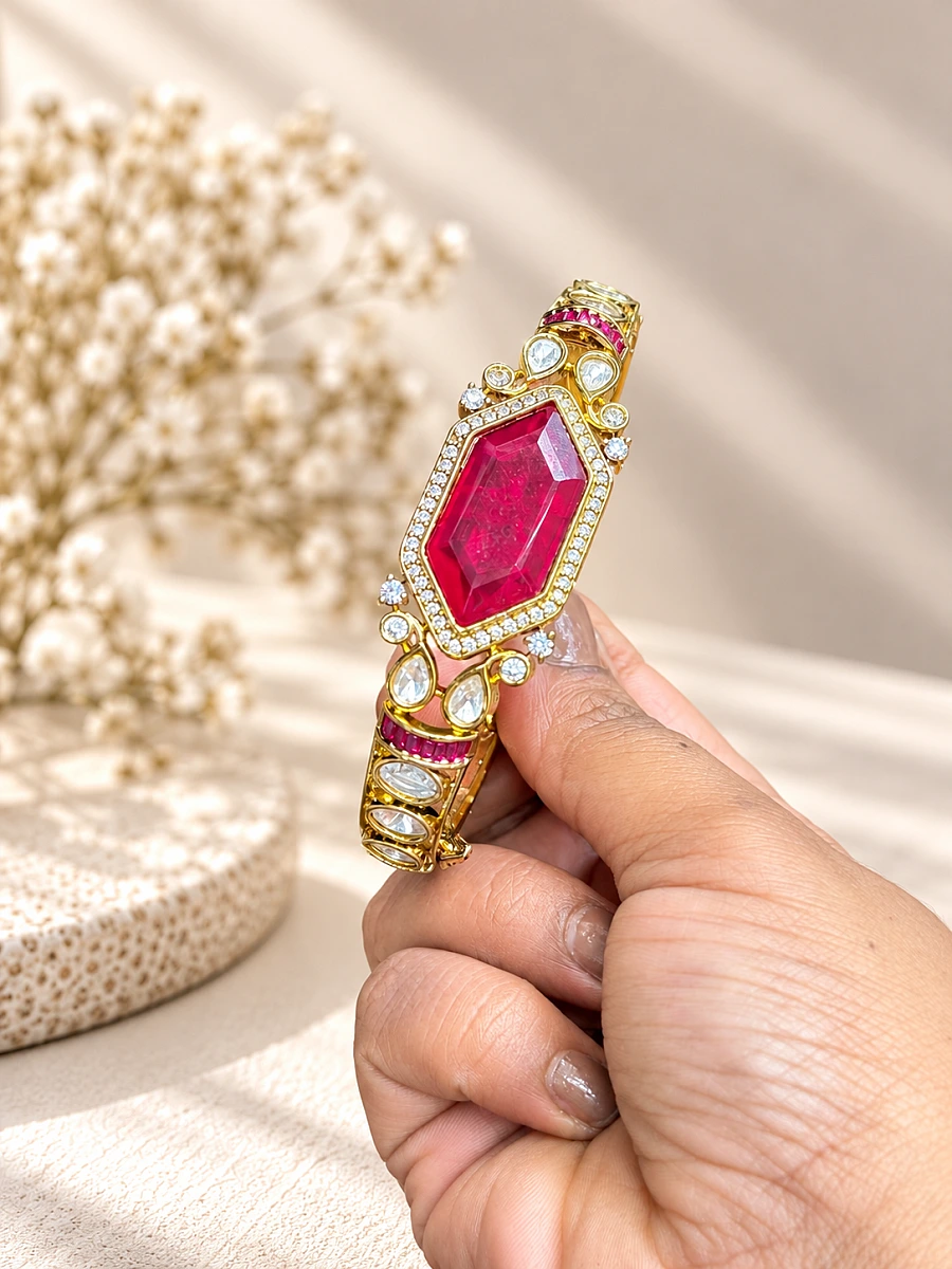 Mossainite Kundan Bracelet with Doublet Stone - Image 4