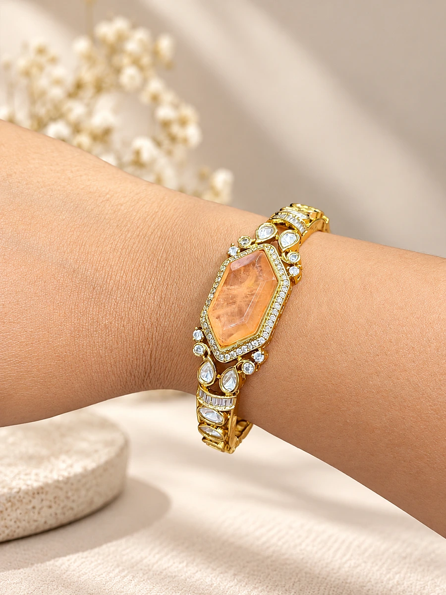Mossainite Kundan Bracelet with Doublet Stone - Image 6