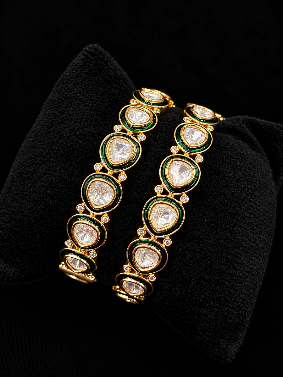 Premium Polki Kundan Bangles with Original Polki Stones