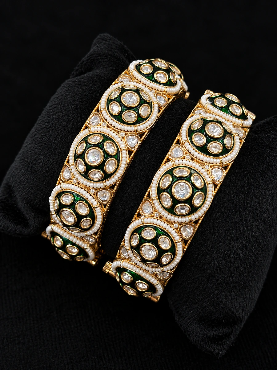 Premium Polki Kundan Bangles with Original Polki Stones