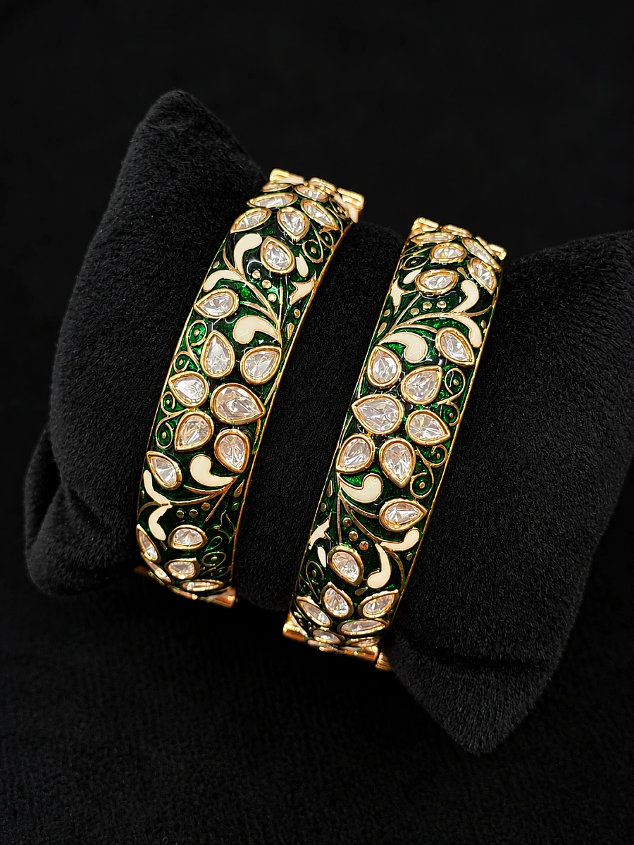 Premium Polki Kundan Bangles with Original Polki Stones