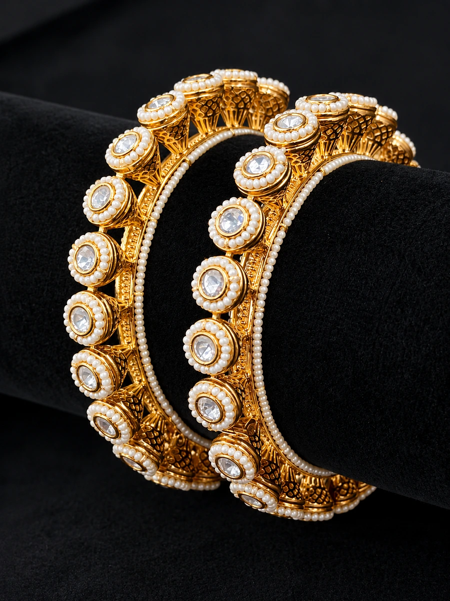 Premium Polki Kundan Bangles with Original Polki Stones - Image 2