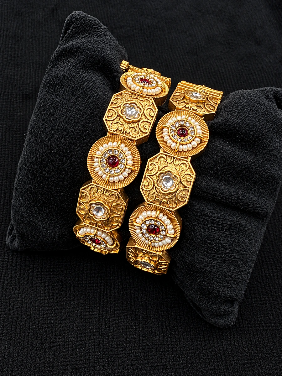 Rajwadi Gold Look-Alike Openable Bangles – Brass Alloy Traditional Jewellery
