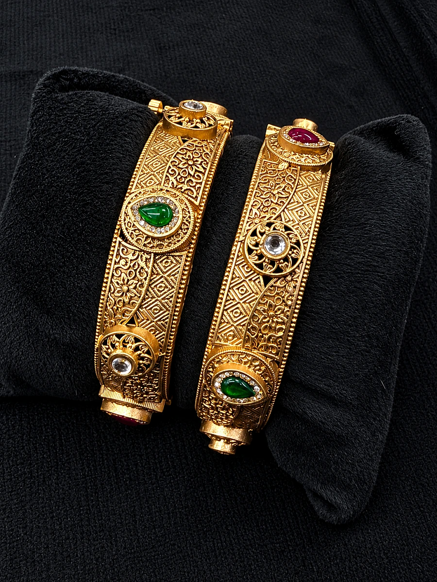 Rajwadi Gold Look-Alike Openable Bangles – Brass Alloy Traditional Jewellery