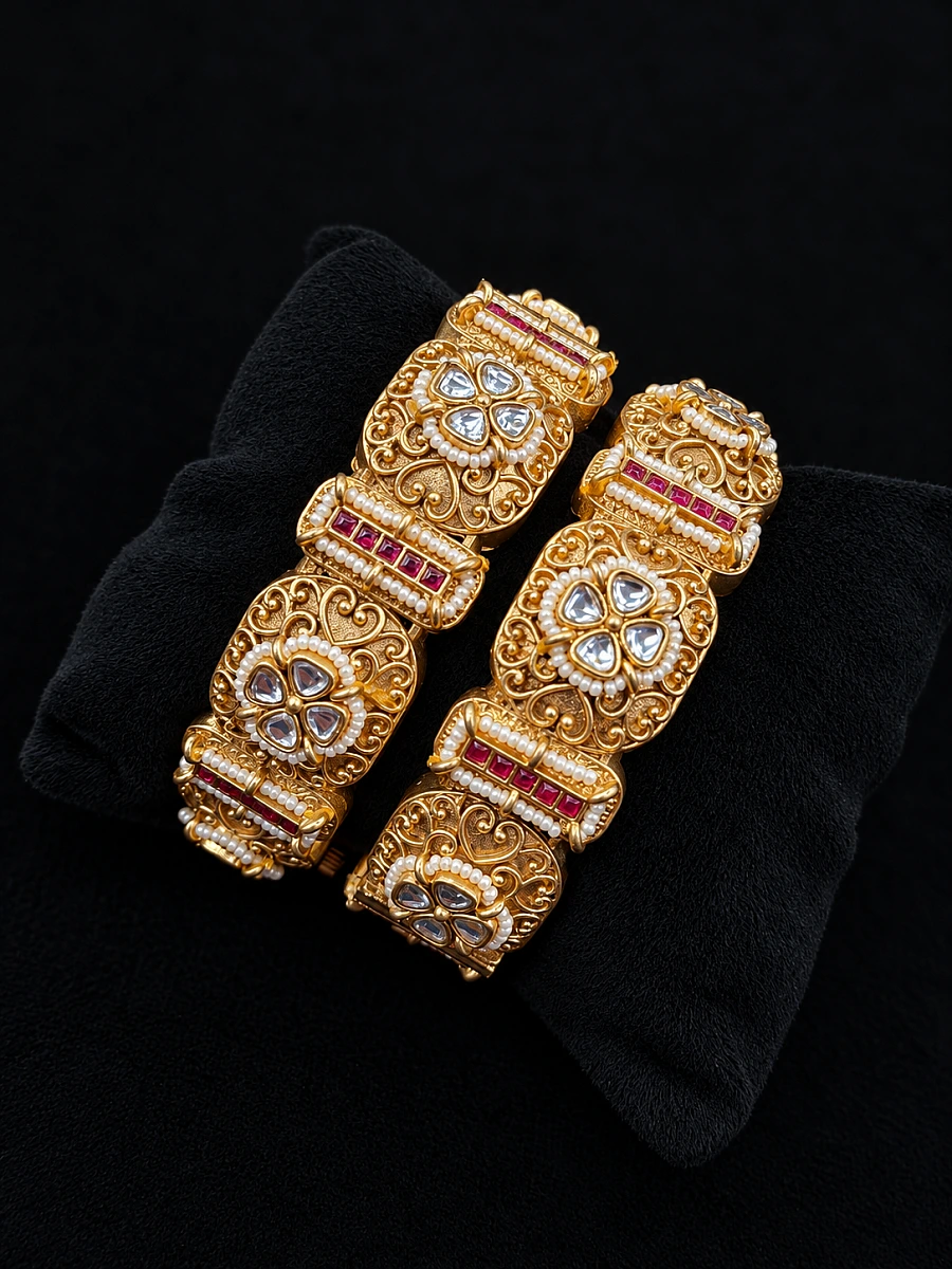 Rajwadi Gold Look-Alike Openable Bangles – Brass Alloy Traditional Jewellery