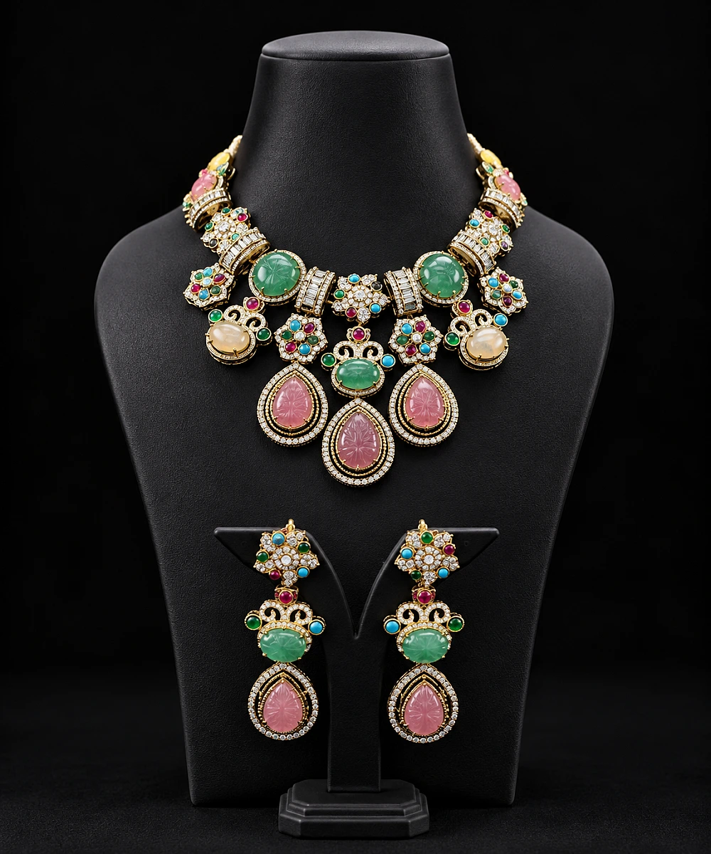 Viral Turkish Necklace Set with Matching Earrings | Premium Multicolour Stone Jewellery