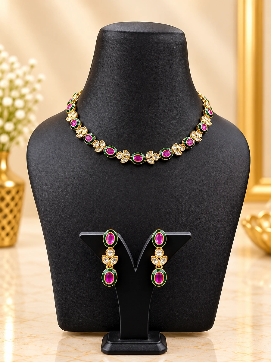 Premium Polki Necklace Set with Elegant Traditional Design