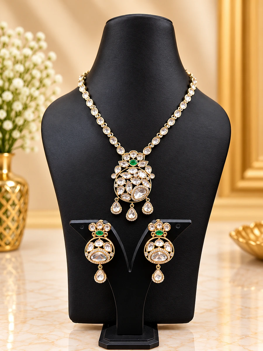 Premium Polki Necklace Set with Elegant Traditional Design