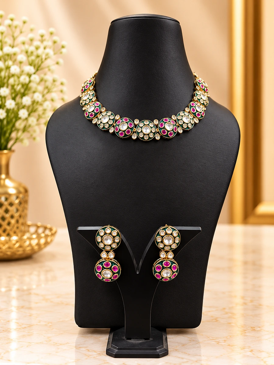 Premium Polki Necklace Set with Elegant Traditional Design
