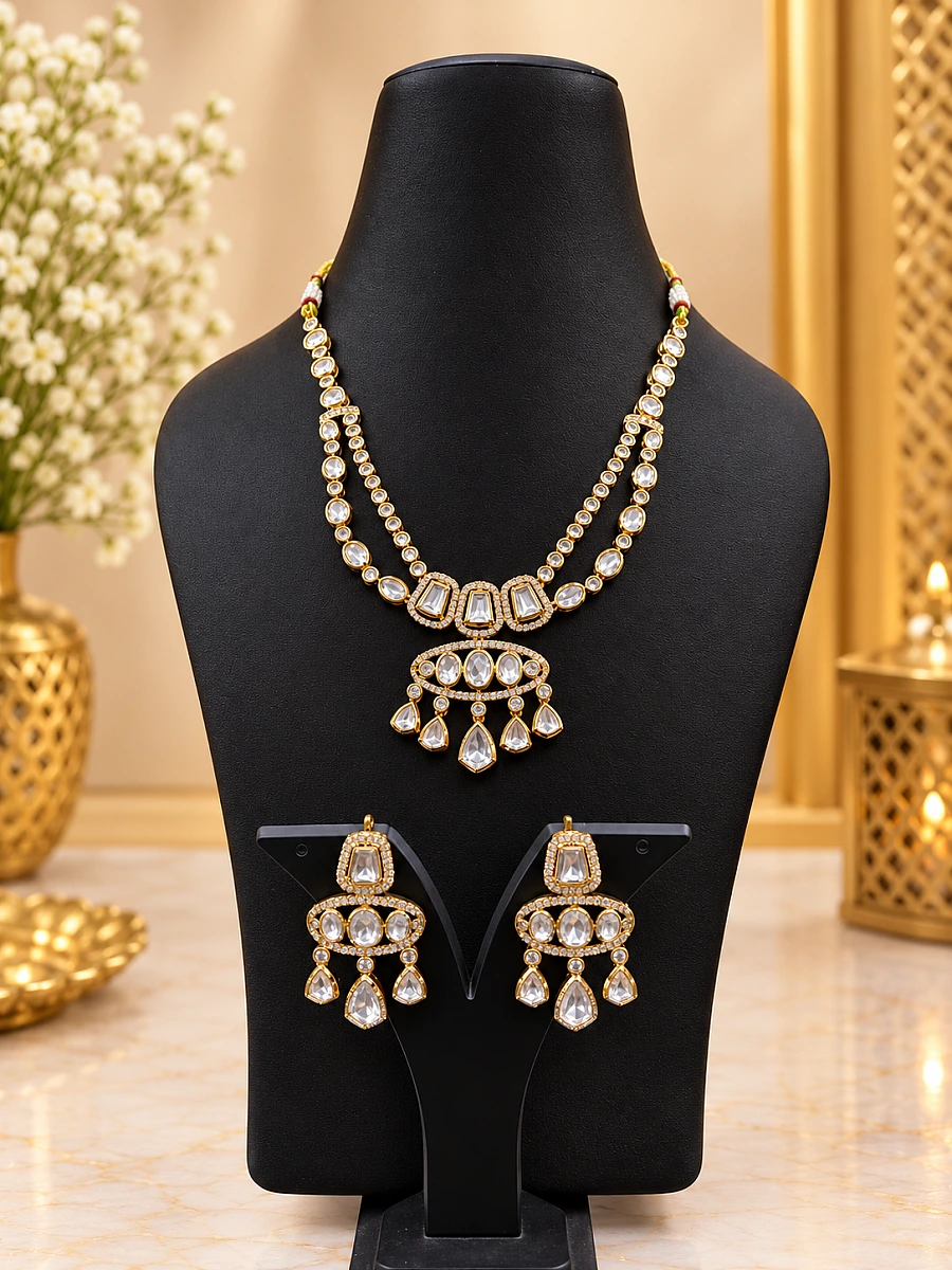 Premium Polki Necklace Set with Elegant Traditional Design