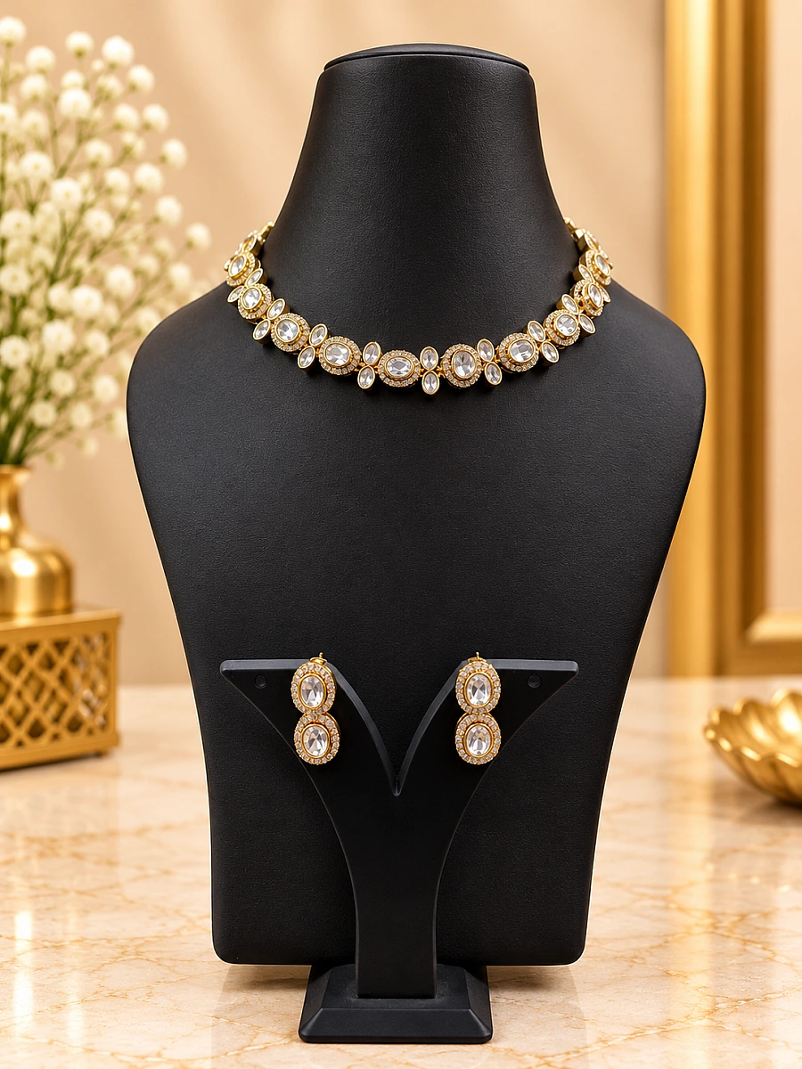 Premium Polki Necklace Set with Elegant Traditional Design