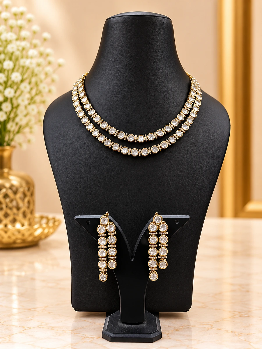 Premium Polki Necklace Set with Elegant Traditional Design
