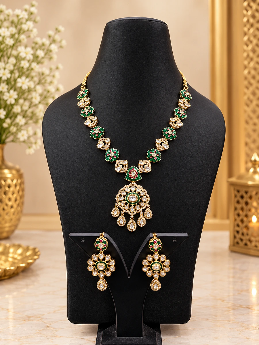 Premium Polki Necklace Set with Elegant Traditional Design