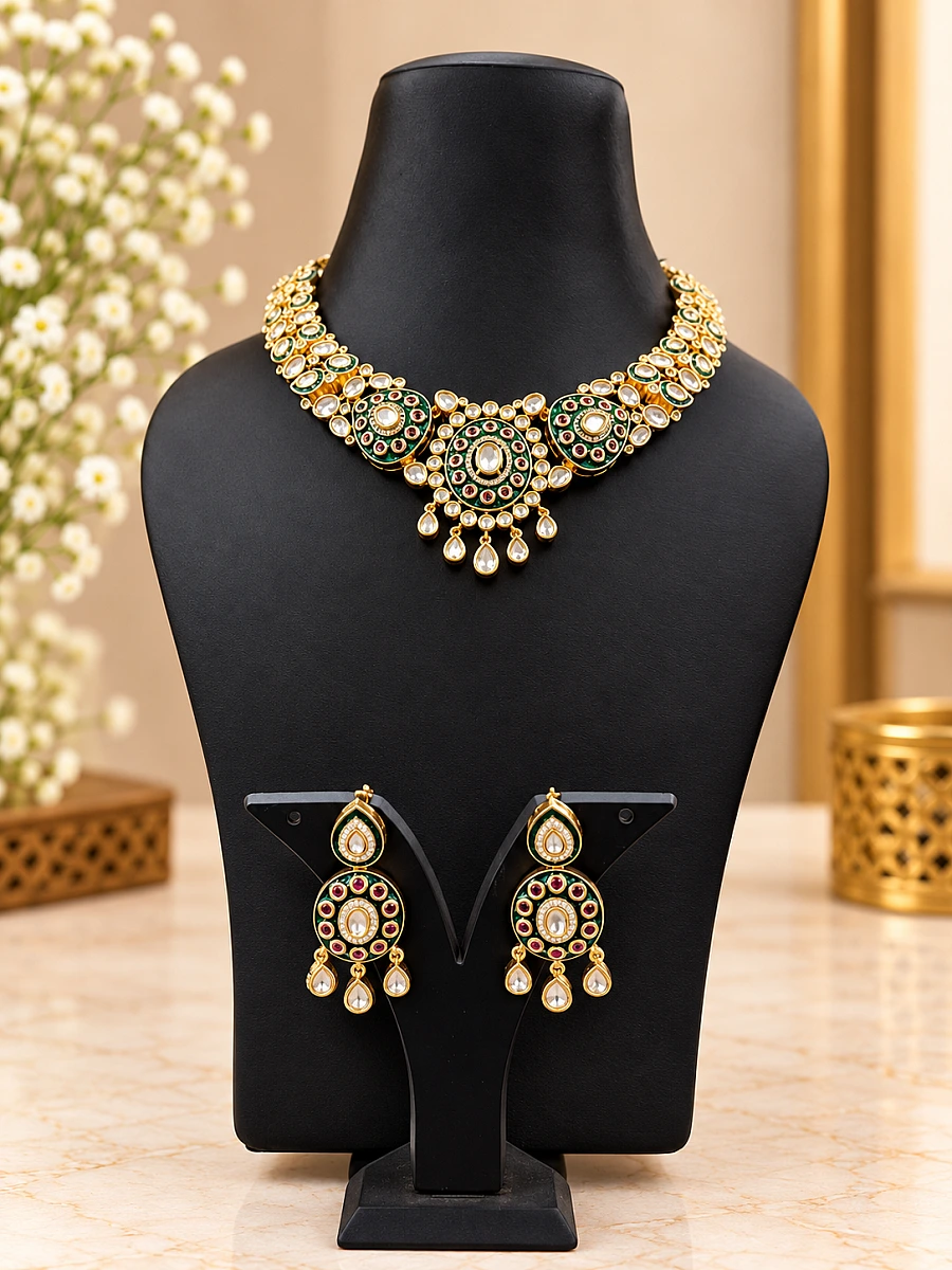 Premium Polki Necklace Set with Elegant Traditional Design