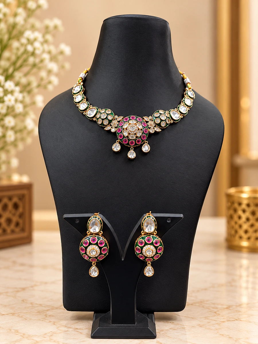 Premium Polki Necklace Set with Elegant Traditional Design