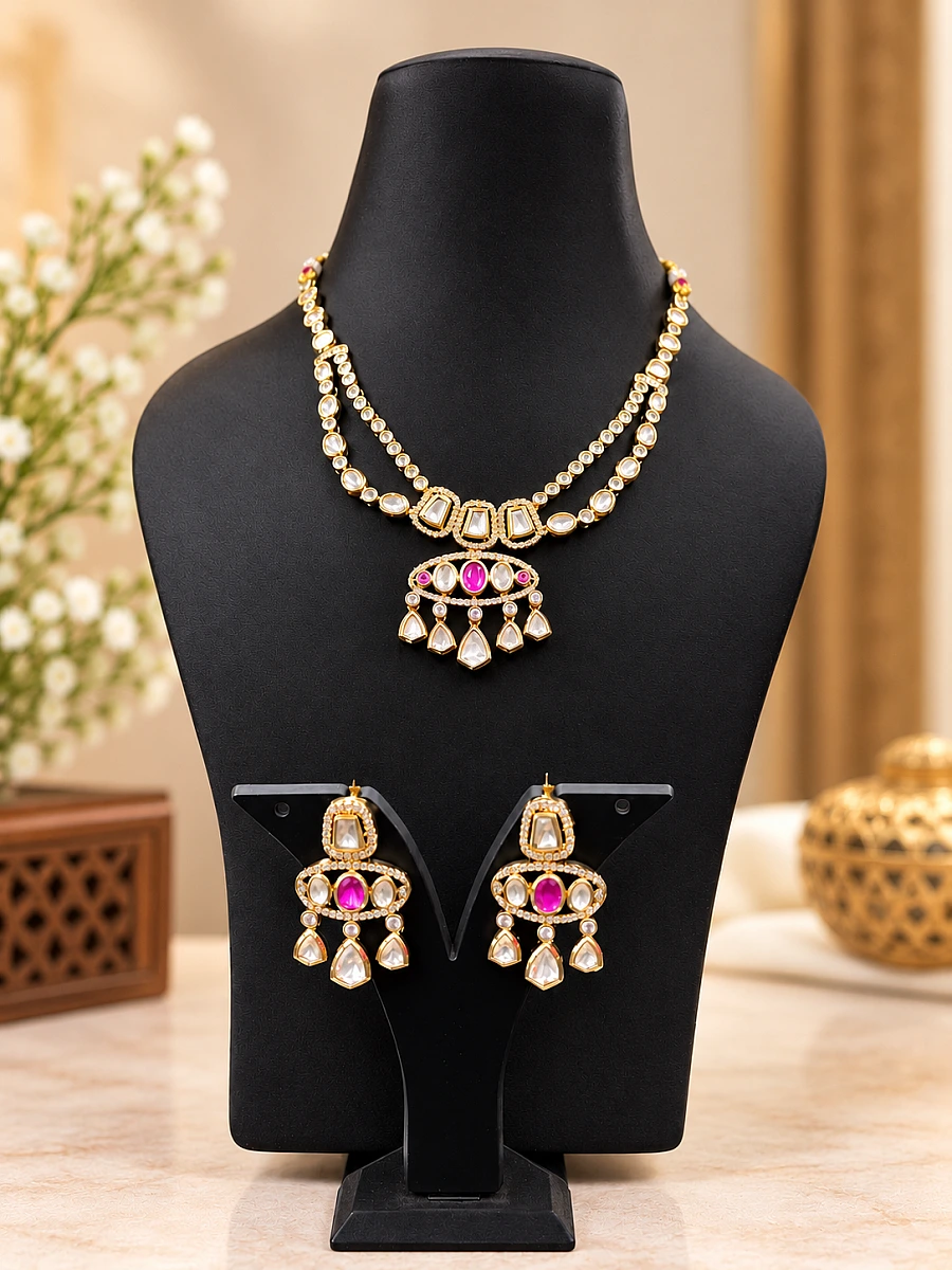 Premium Polki Necklace Set with Elegant Traditional Design