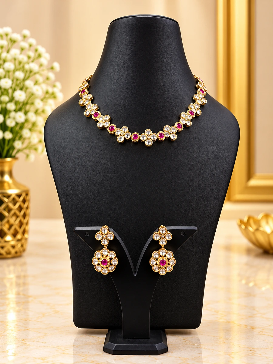 Premium Polki Necklace Set with Elegant Traditional Design