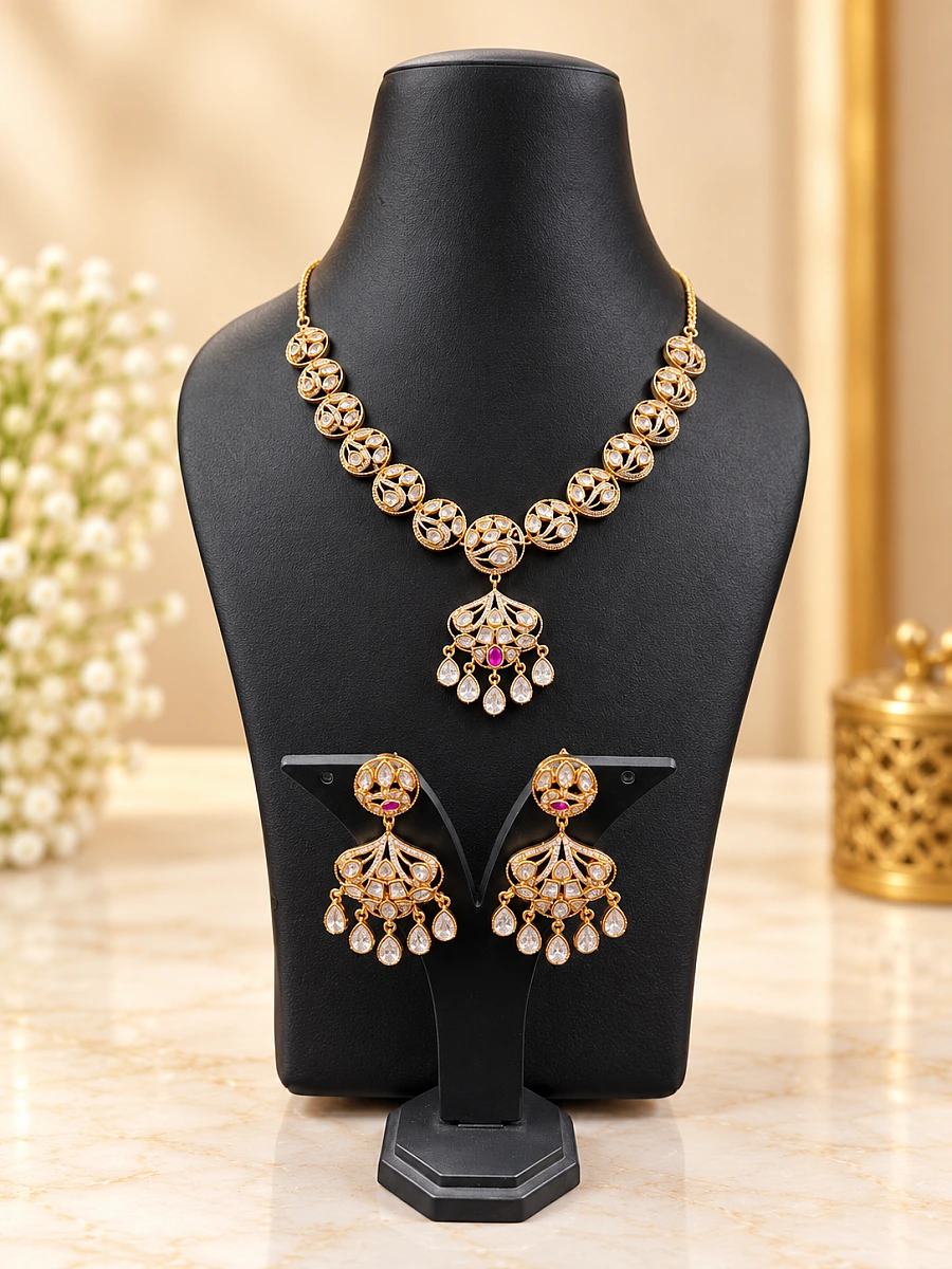 Premium Polki Necklace Set with Elegant Traditional Design