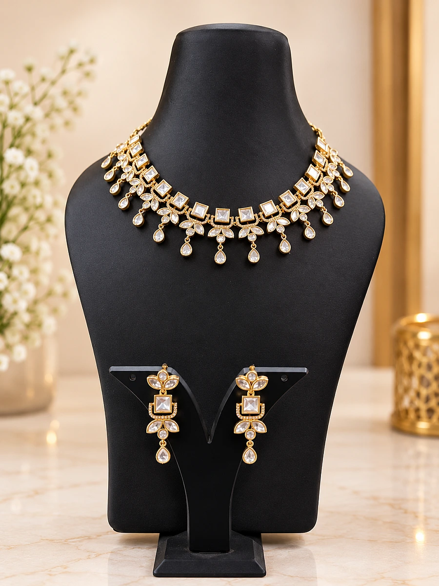 Premium Polki Necklace Set with Elegant Traditional Design