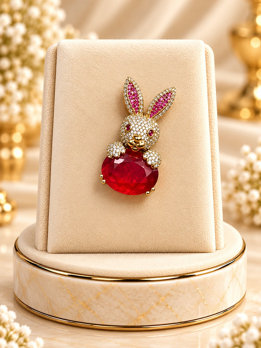 Premium Rabbit Designer Brooch – Red Gemstone & Crystal Embellished Brooch
