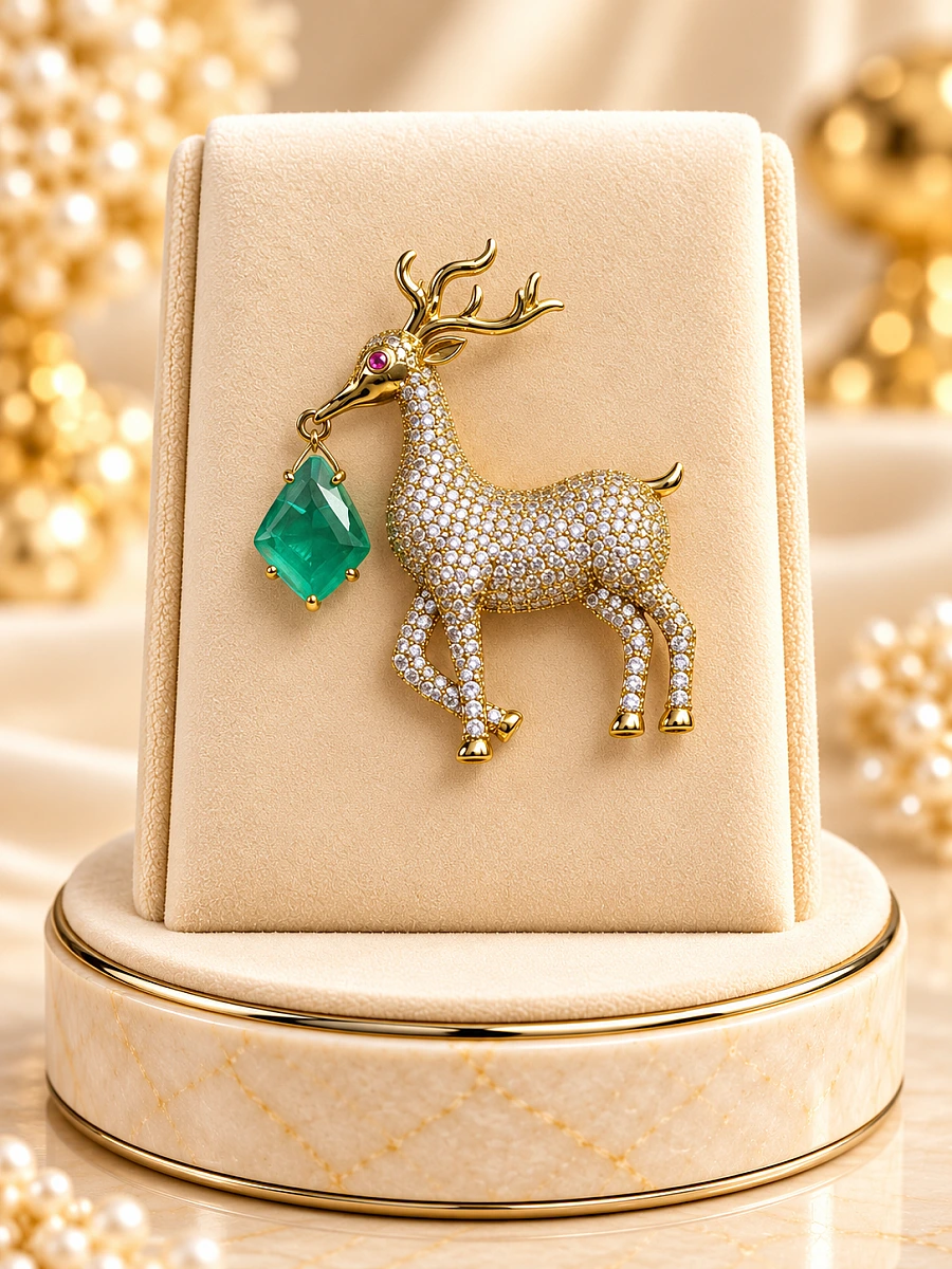 Premium Deer Designer Brooch – Gold-Tone Crystal Embellished Brooch