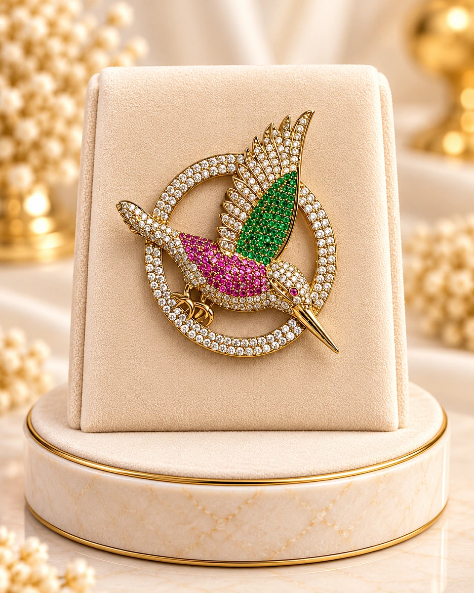 Premium Flying Bird Designer Brooch – Multicolor Crystal Embellished Brooch