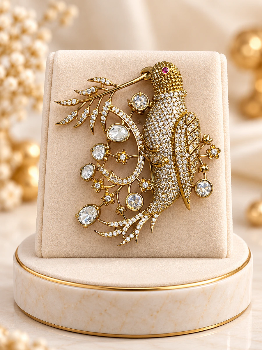 Premium Peacock Designer Brooch– Gold-Tone Crystal Embellished Brooch