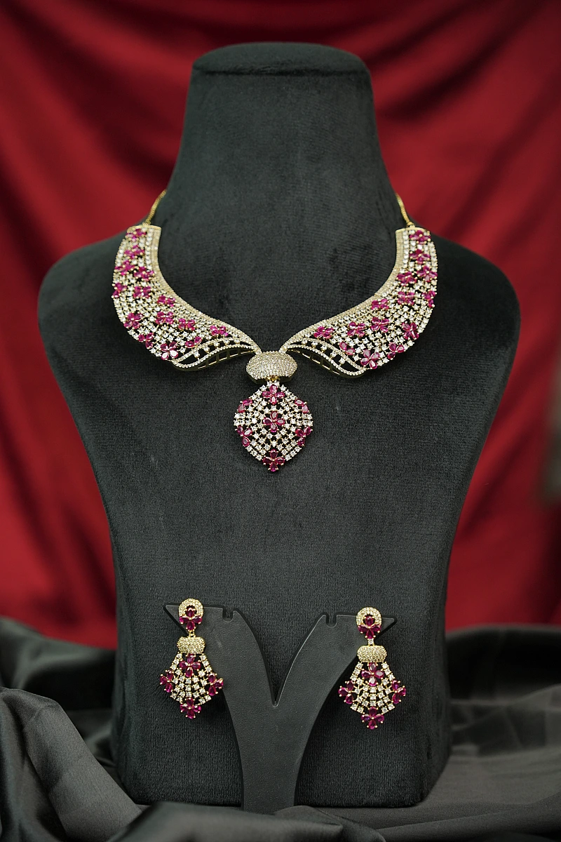 Elegant Moissanite Necklace Set with Matching Earrings