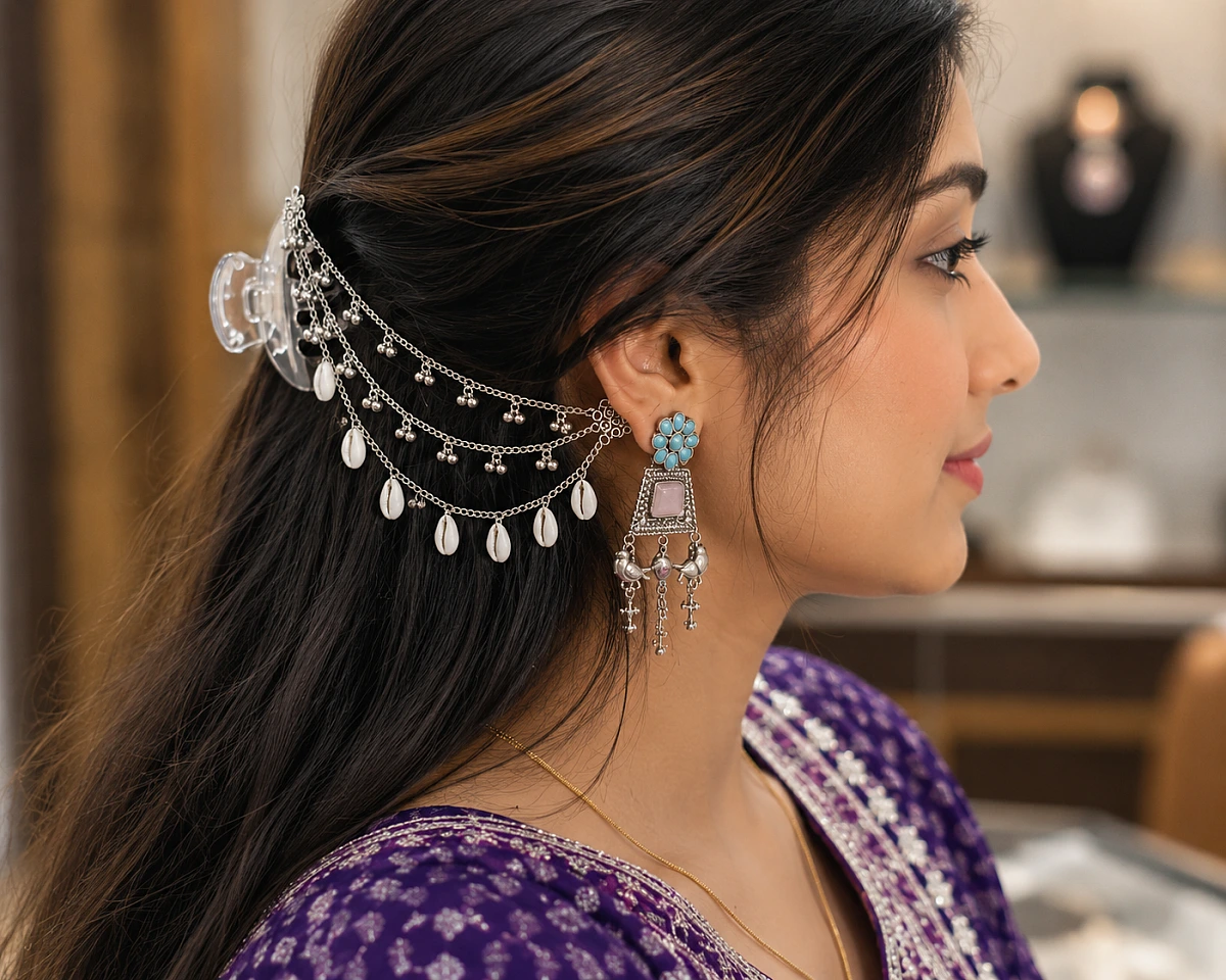 Garba Special Oxidised Earchains - Image 2