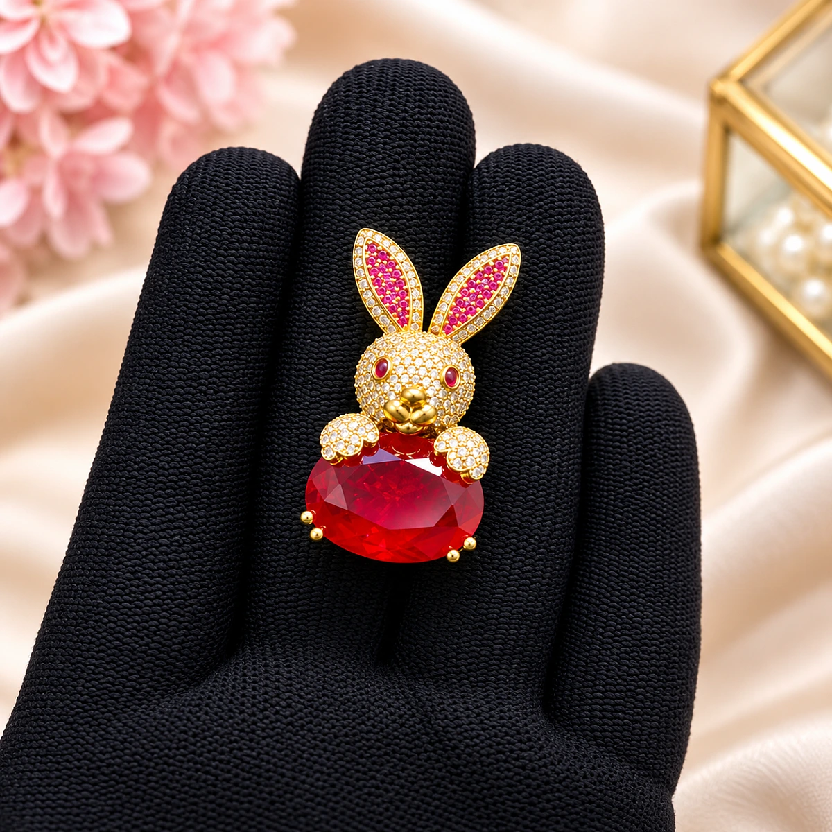 Luxury Crystal Bunny Brooch Pin - Image 2