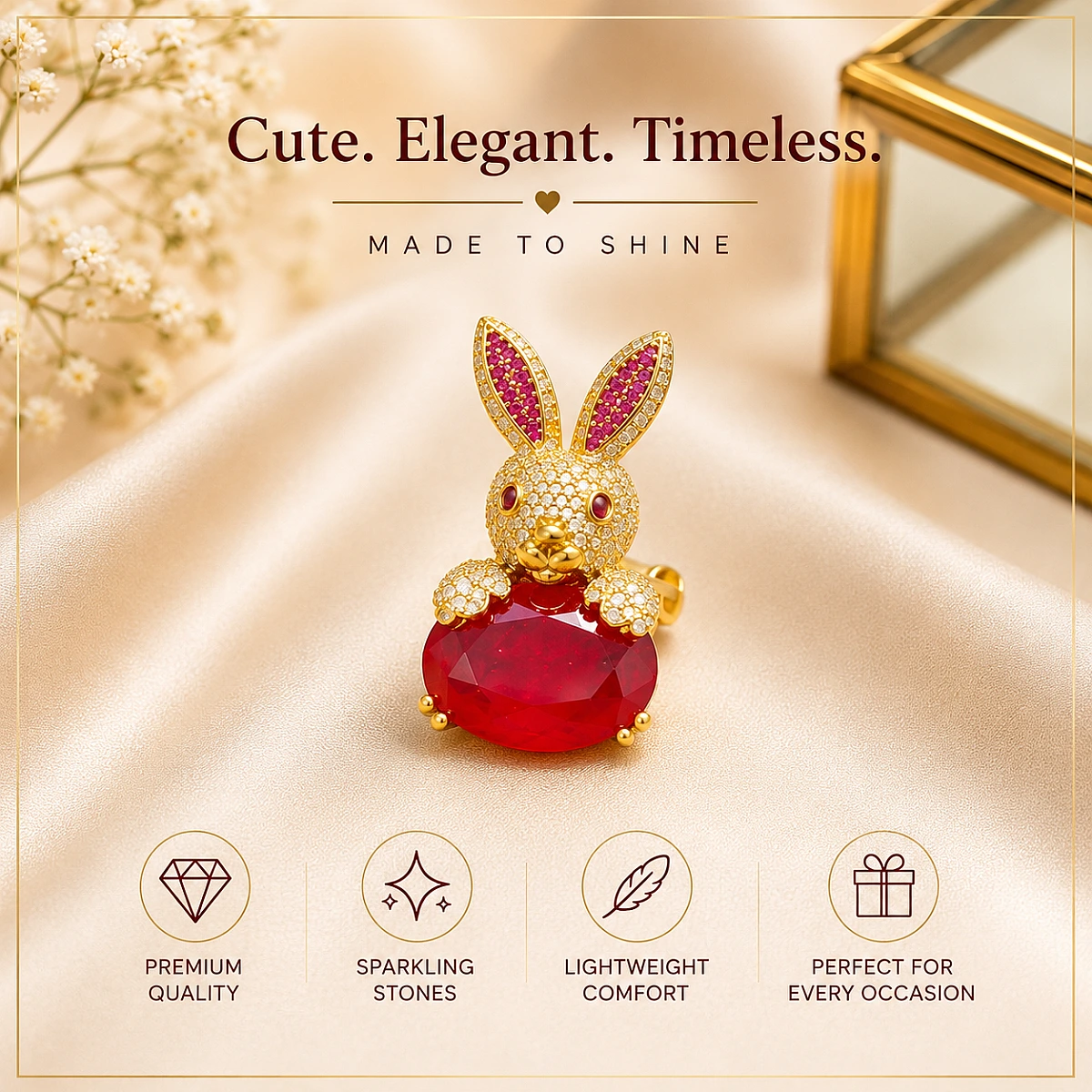 Luxury Crystal Bunny Brooch Pin - Image 3