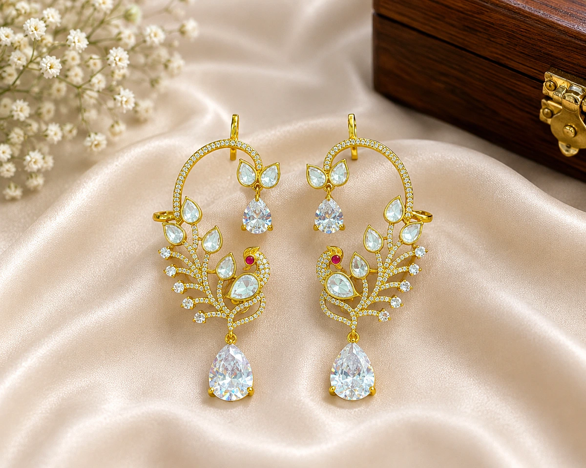 Moissanite Peacock Earcuffs - Image 3