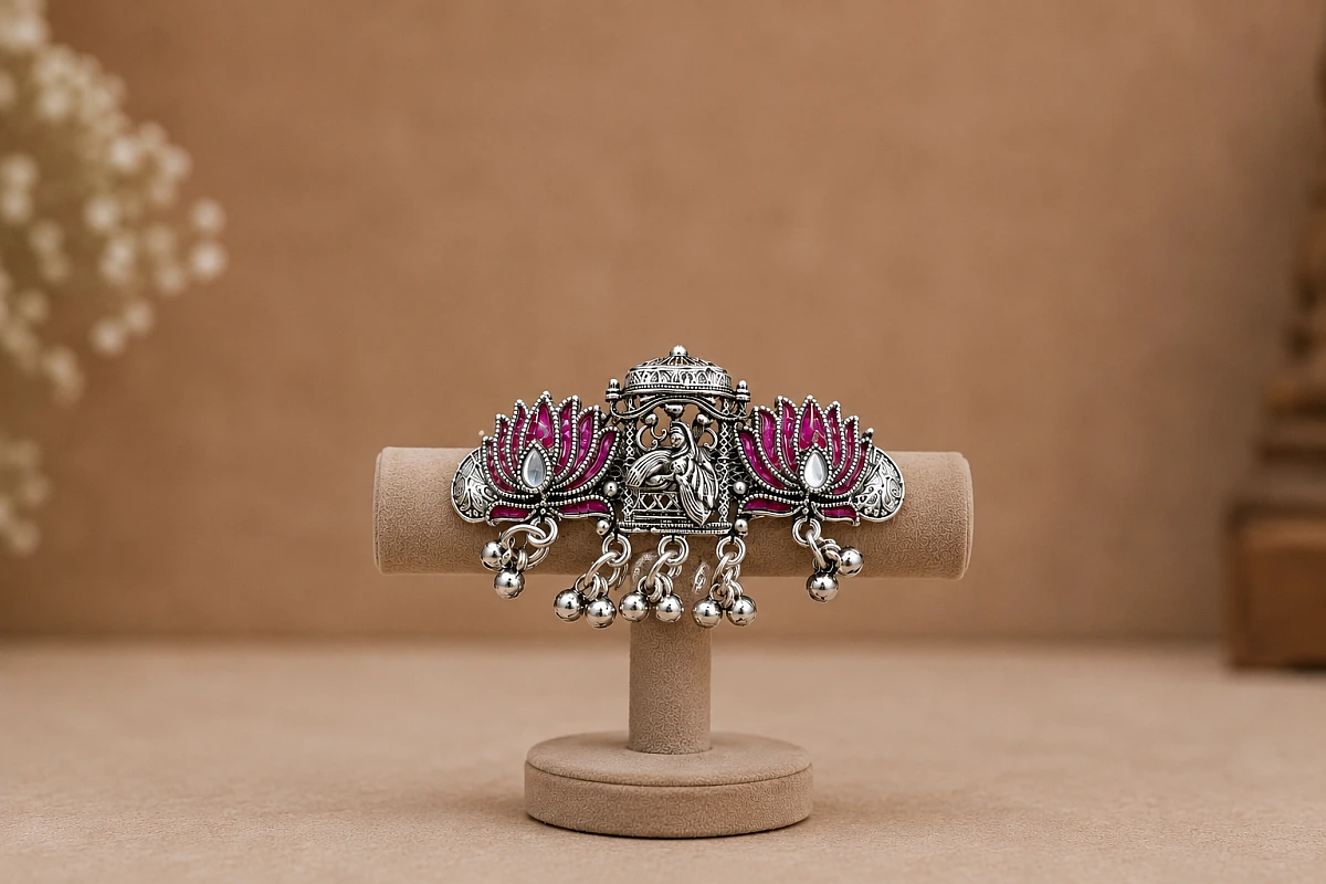 Oxidised Lotus Ghungroo Bracelet