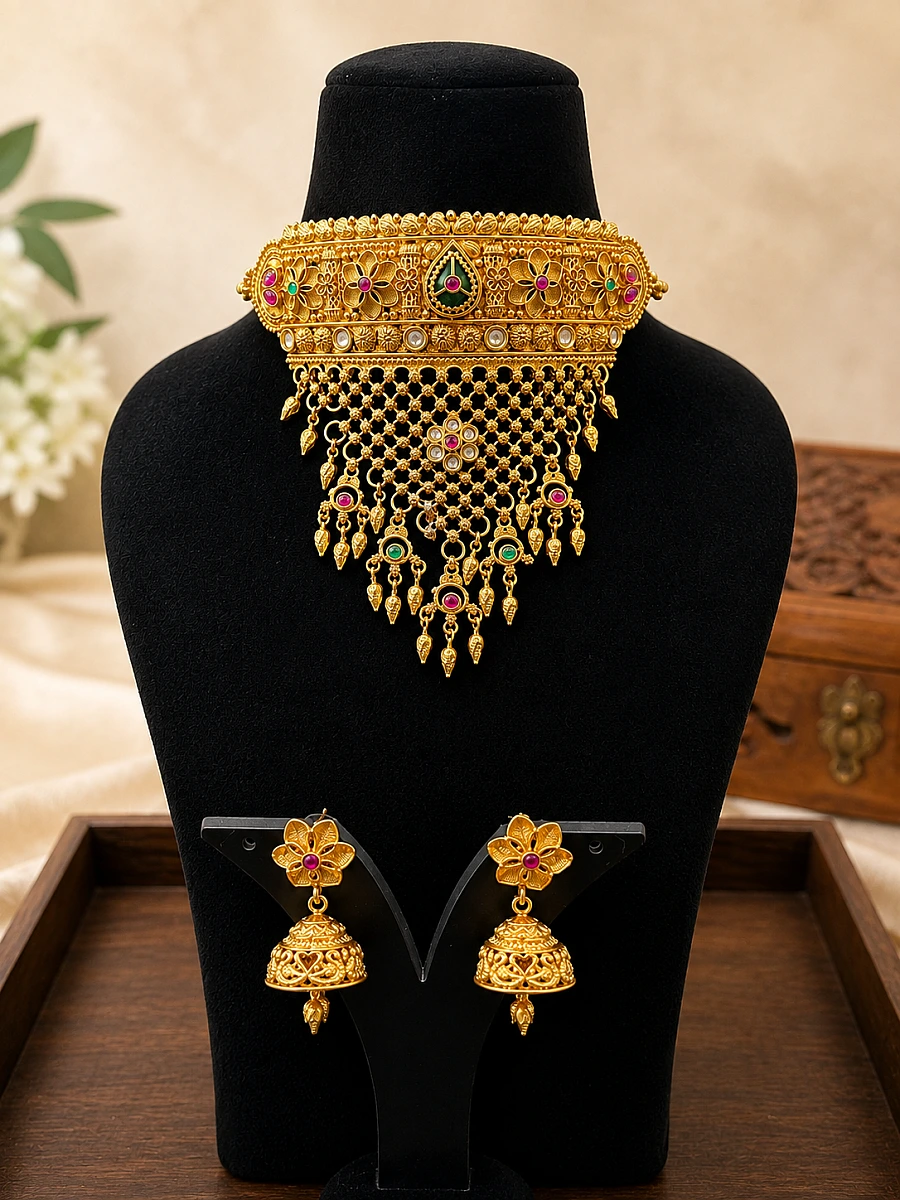 Rajwadi Heritage Rajputi Aad with Jhumki Earrings