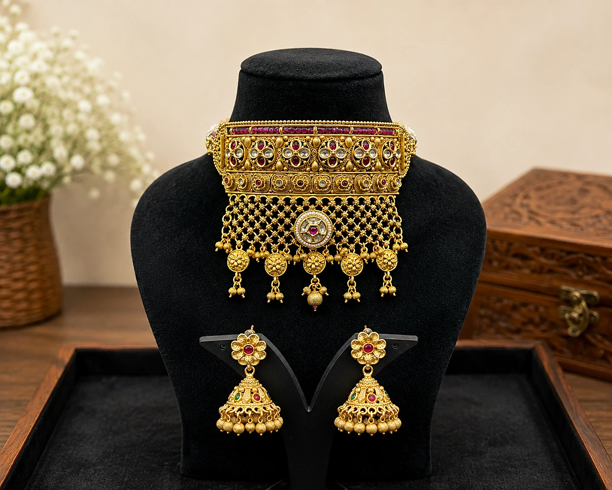 Rajwadi Heritage Rajputi Aad with Jhumki Earrings