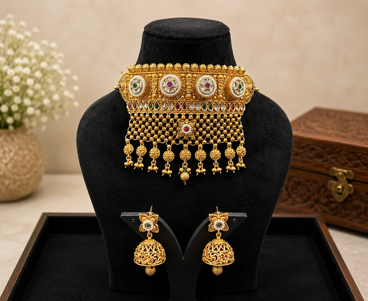 Rajwadi Heritage Rajputi Aad with Jhumki Earrings