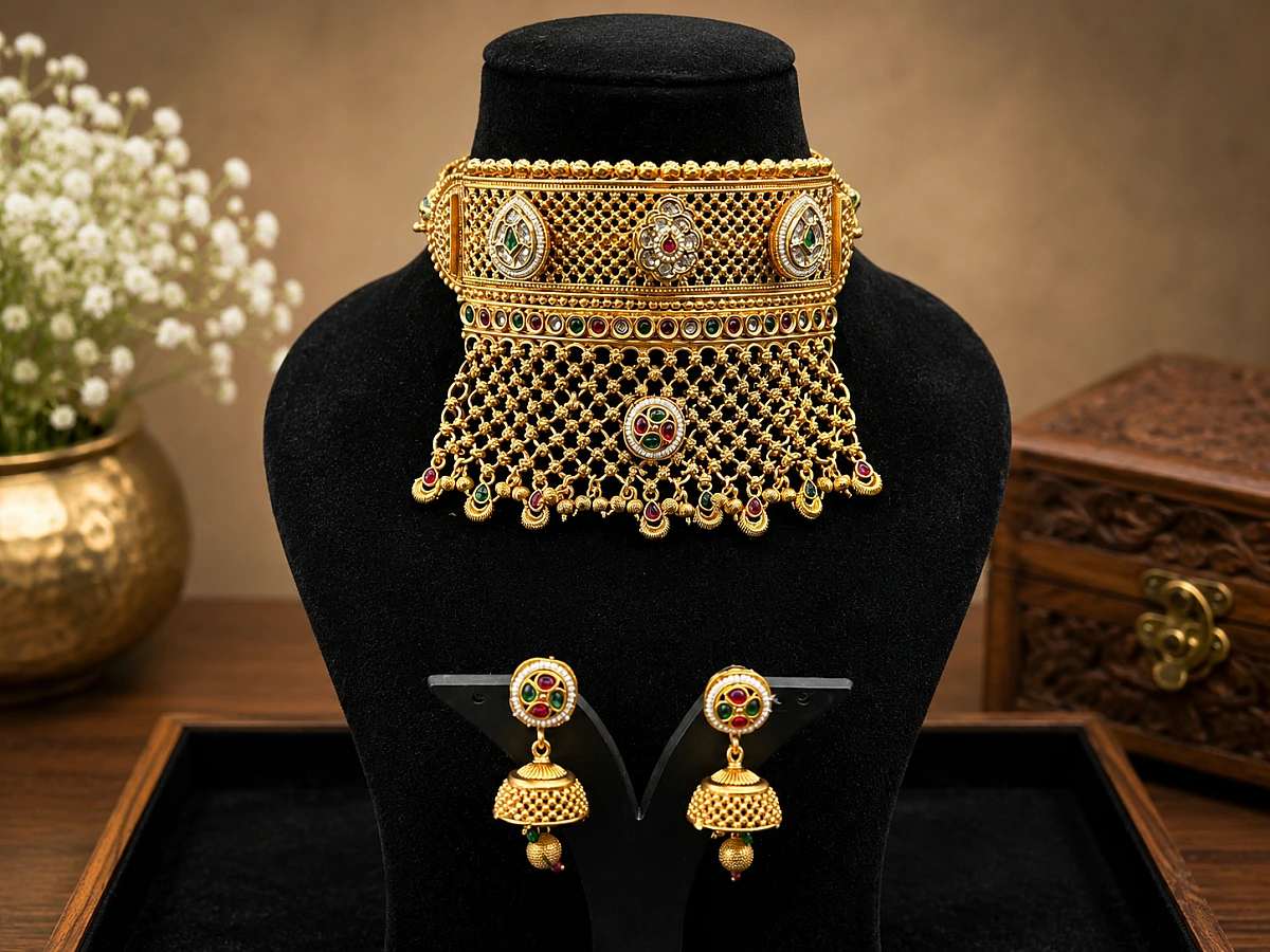 Rajwadi Heritage Rajputi Aad with Jhumki Earrings
