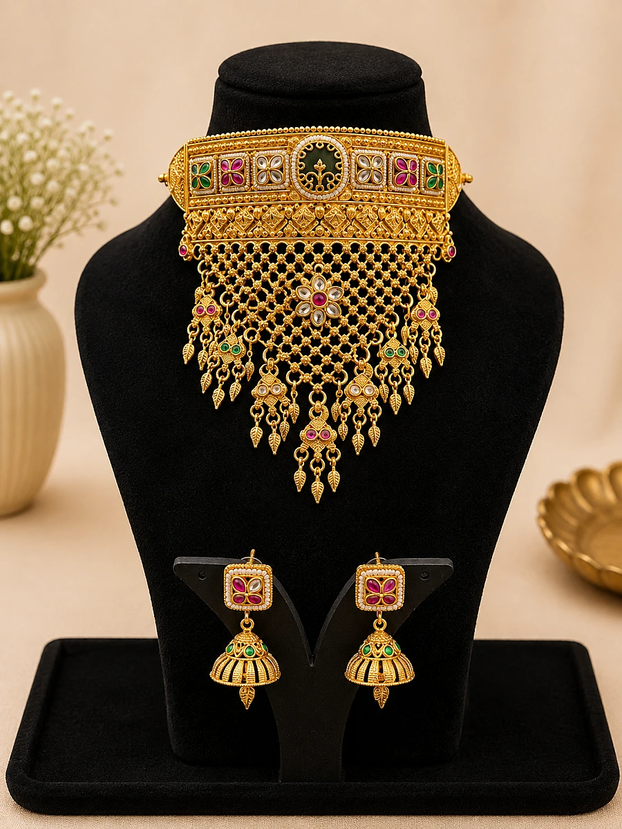 Rajwadi Heritage Rajputi Aad with Jhumki Earrings